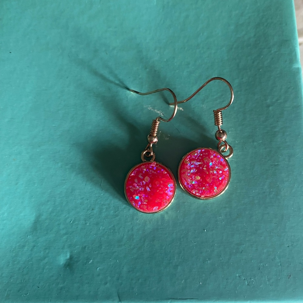 Brand Druzy New Pink and Gold Tone Hook Earrings